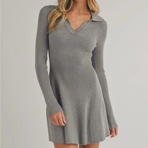 NWT Klesis Boutique Stretchy Knit | Heather Gray Long Sleeve Dress Sz M